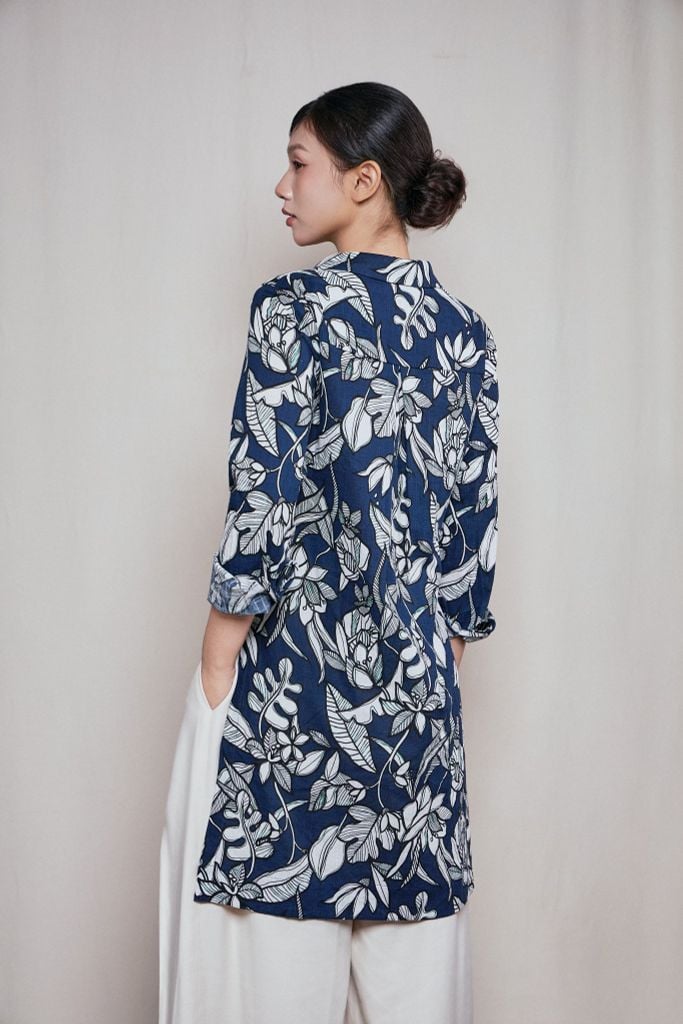 Áo sơ mi dáng dài có cổ - Navy