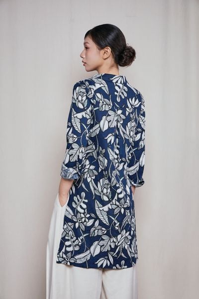 Áo sơ mi dáng dài có cổ - Navy