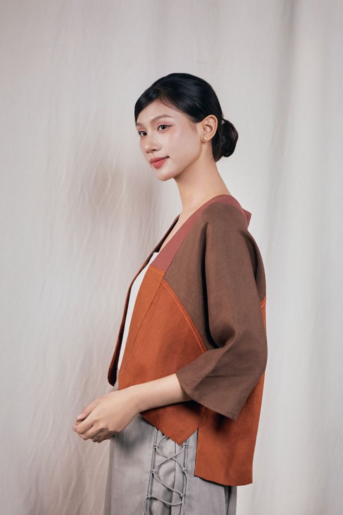 Áo kimono 3 màu layer - Cam - F