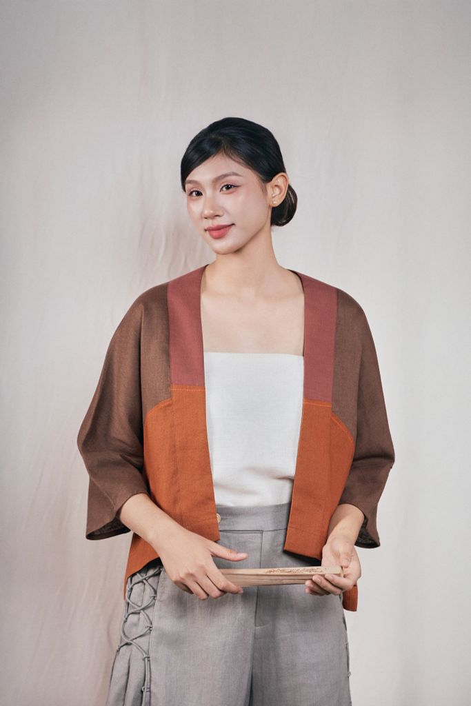 Áo kimono 3 màu layer - Cam - F