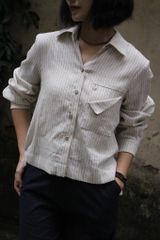 Áo sơ mi nẹp sườn - Beige kẻ ghi