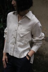 Áo sơ mi nẹp sườn - Beige kẻ ghi