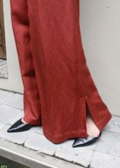 Quần ống rộng nẹp chéo linen - Đỏ trầu