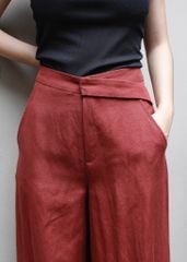 Quần ống rộng nẹp chéo linen - Đỏ trầu