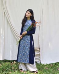 Áo dài linen Queenla - Navy