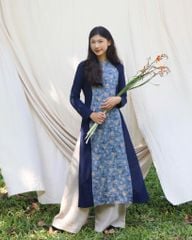 Áo dài linen Queenla - Navy