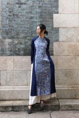 Áo dài linen Queenla - Navy