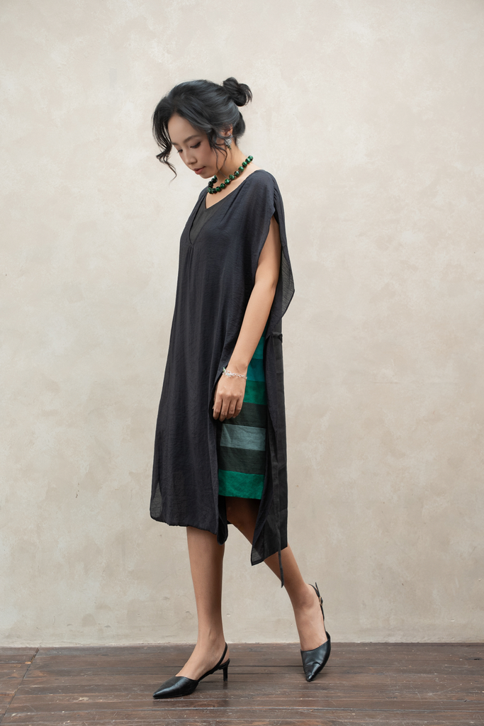 Váy layer phối sườn - Đen - F