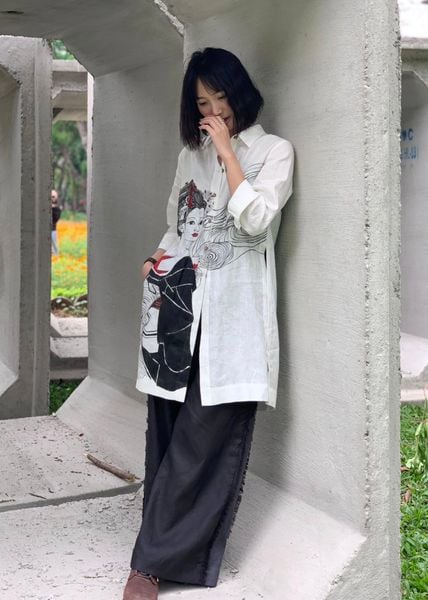 Áo sơ mi dáng dài 22 - Trắng Art - F