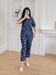 Đồ bộ dài thiết kế cổ giọt nước hoa ngũ sắc