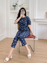 Đồ bộ dài thiết kế cổ giọt nước hoa ngũ sắc