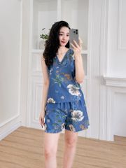 Đồ bộ đùi thiết kế nút chéo hoa Lan