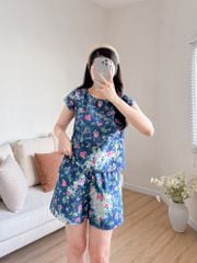 Đồ bộ đùi có tay cánh tiên hoa hoa đào hồng