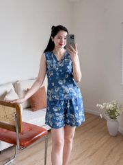 Đồ bộ đùi thiết kế nút chéo hoa tầm xuân