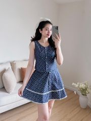 Sét bộ váy ghi lê hoa hồng nhỏ 2609