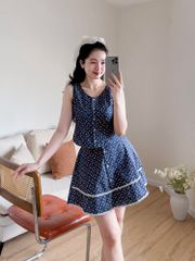 Sét bộ váy ghi lê hoa hồng nhỏ 2609