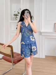 Đồ bộ đùi thiết kế nút chéo hoa Lan