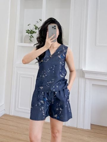 Đồ bộ đùi thiết kế nút chéo chim én mùa xuân