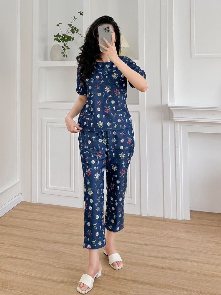 Đồ bộ dài thiết kế cổ giọt nước hoa lily