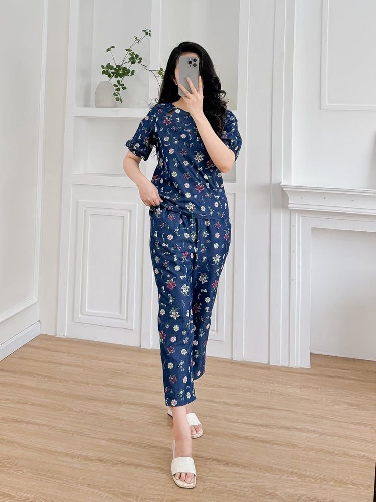 Đồ bộ dài thiết kế cổ giọt nước hoa lily