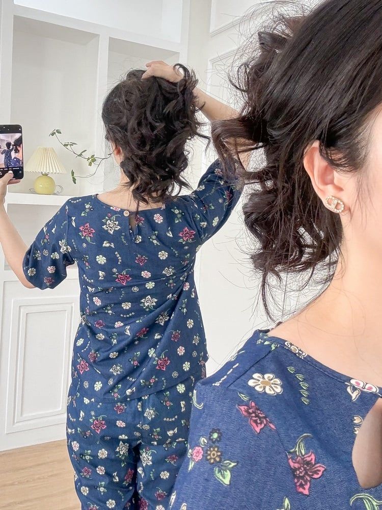 Đồ bộ dài thiết kế cổ giọt nước hoa lily