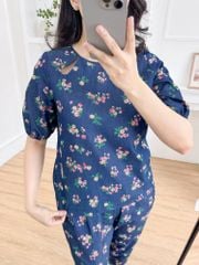 Đồ bộ dài thiết kế cổ giọt nước hoa ngũ sắc