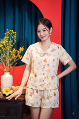 Đồ bộ đùi có tay cổ V Vỏ sò và San Hô