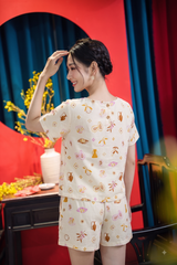 Đồ bộ đùi có tay cổ V Vỏ sò và San Hô