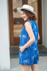 Đồ bộ đùi có tay cổ V cây dừa