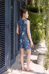 Đồ bộ đùi thiết kế nút chéo hoa đào hồng