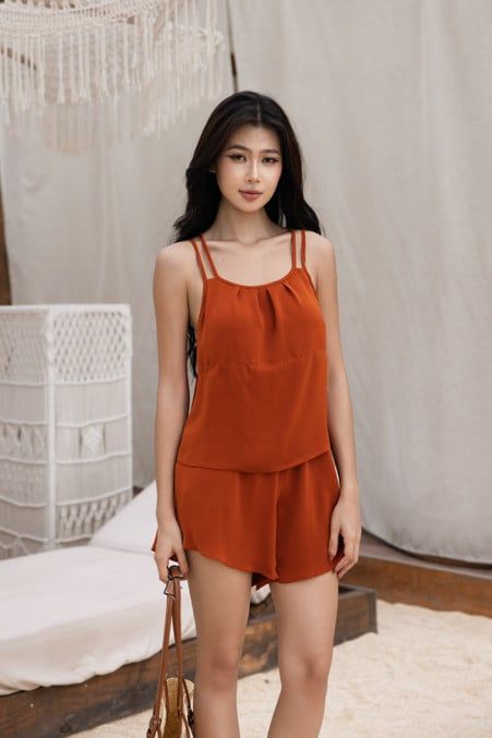 Đồ bộ đùi thiết kế 2 dây rayon cam đất