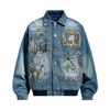 WES®️| ÁO KHOÁC DENIM CỔ BẺ THÊU HỌA TIẾT ĐỘNG VẬT RETRO UNISEX WES6181