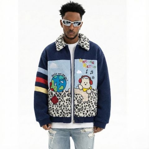 WES®️| ÁO KHOÁC LEN LÔNG CỪU THÊU HỌA TIẾT HOẠT HÌNH DÁNG RỘNG VINTAGE UNISEX 2685