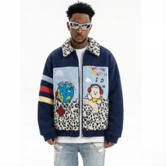 WES®️| ÁO KHOÁC LEN LÔNG CỪU THÊU HỌA TIẾT HOẠT HÌNH DÁNG RỘNG VINTAGE UNISEX 2685