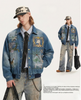 WES®️| ÁO KHOÁC DENIM CỔ BẺ THÊU HỌA TIẾT ĐỘNG VẬT RETRO UNISEX WES6181