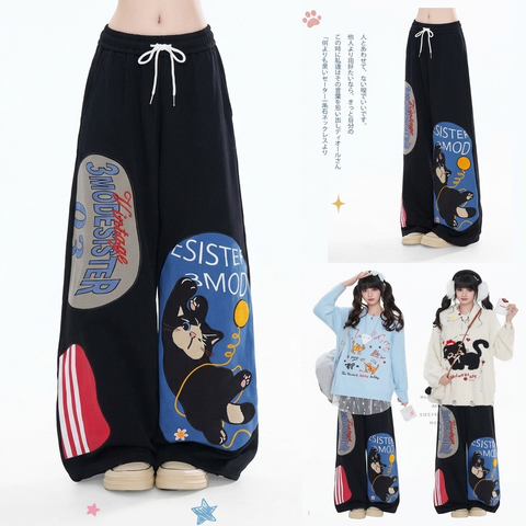 WES®️| QUẦN NỈ THỂ THAO DÁNG RỘNG VẢI THÊU HOẠ TIẾT UNISEX K157