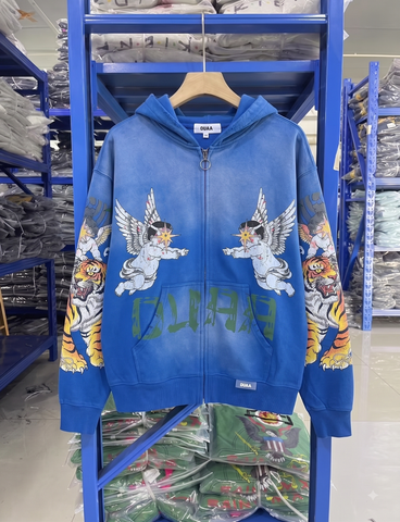 FK®️| ÁO KHOÁC DÁNG RỘNG HOODIE COTTON WASH KHÓA KÉO IN HÌNH LÀM RÁCH UNISEX DU608