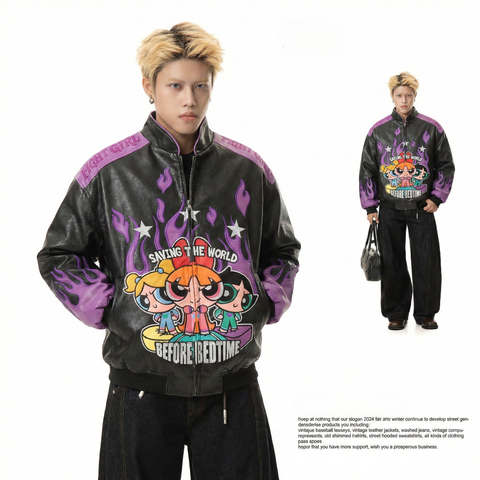 WES®️| ÁO KHOÁC DA OVERSIZED  THÊU HÌNH VINTAGE UNISEX WES5124