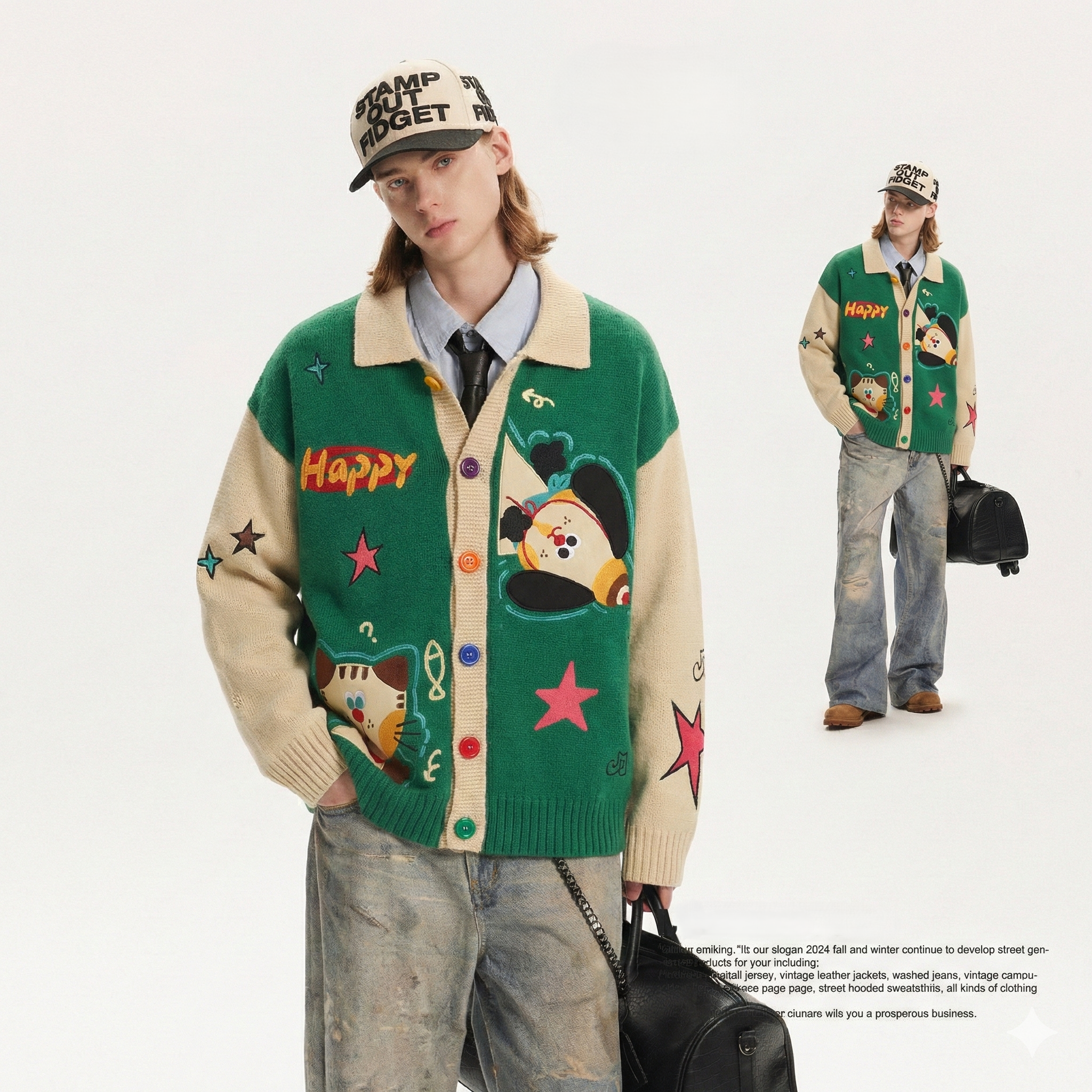 WES®️| ÁO KHOÁC LEN THÊU HAPPY RETRO UNISEX WES224