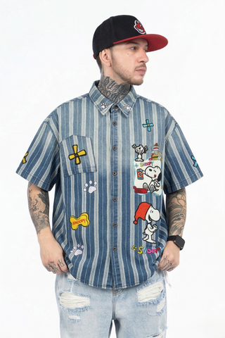 WES®️| ÁO KHOÁC SƠ MI DENIM HỌA TIẾT THÊU RETRO UNISEX WES8036