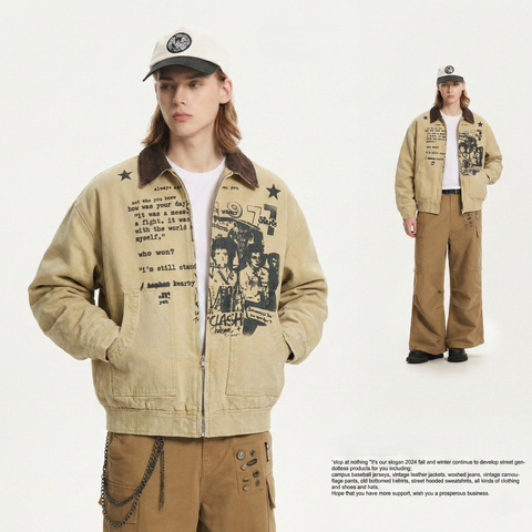 WES®️| ÁO KHOÁC VẢI THÔ KHAKI HỌA TIẾT RETRO UNISEX WES5171