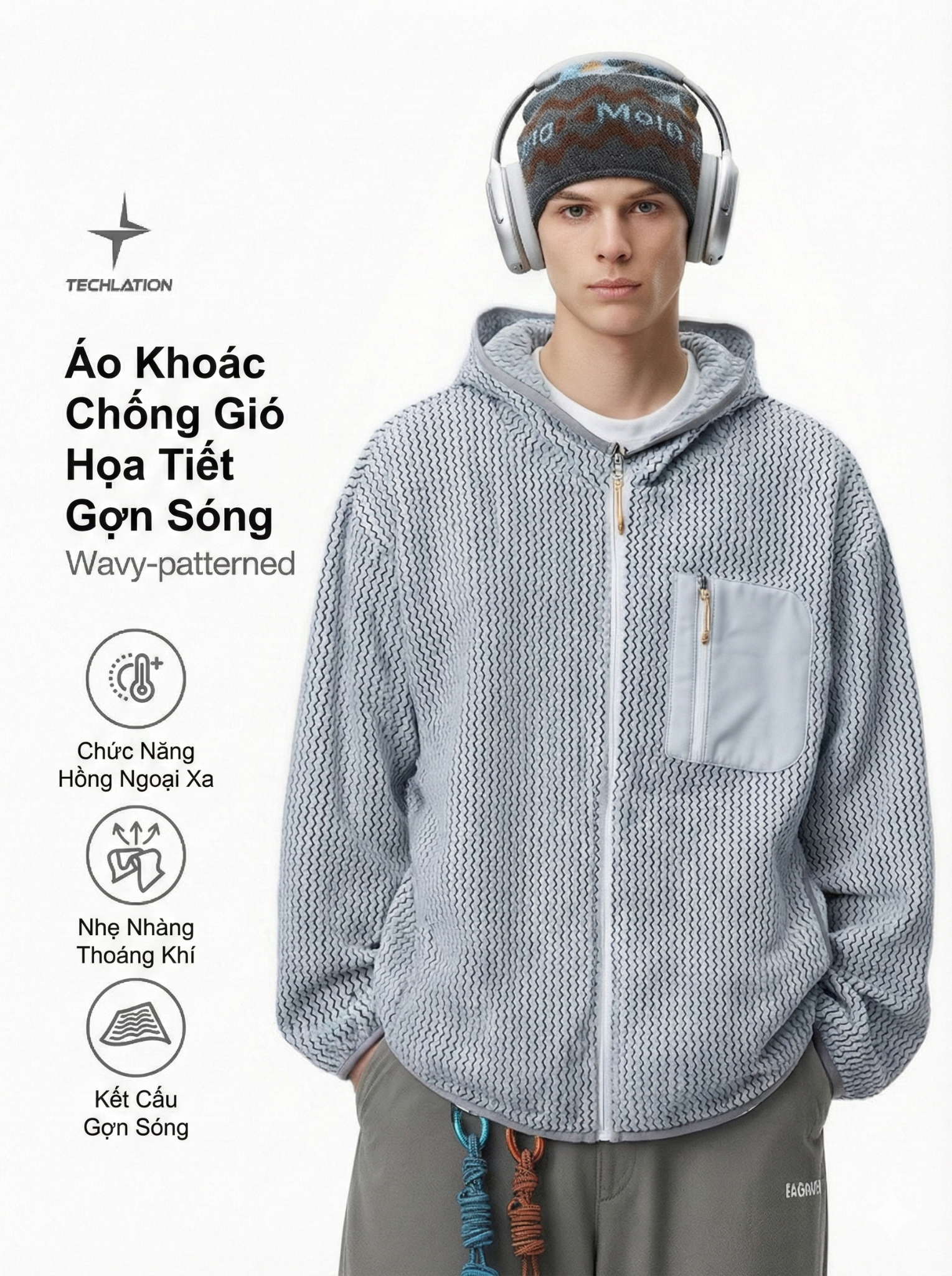 INF®️| ÁO KHOÁC HỌA TIẾT SÓNG CỔ ĐỨNG KHÓA KÉO INF 5485