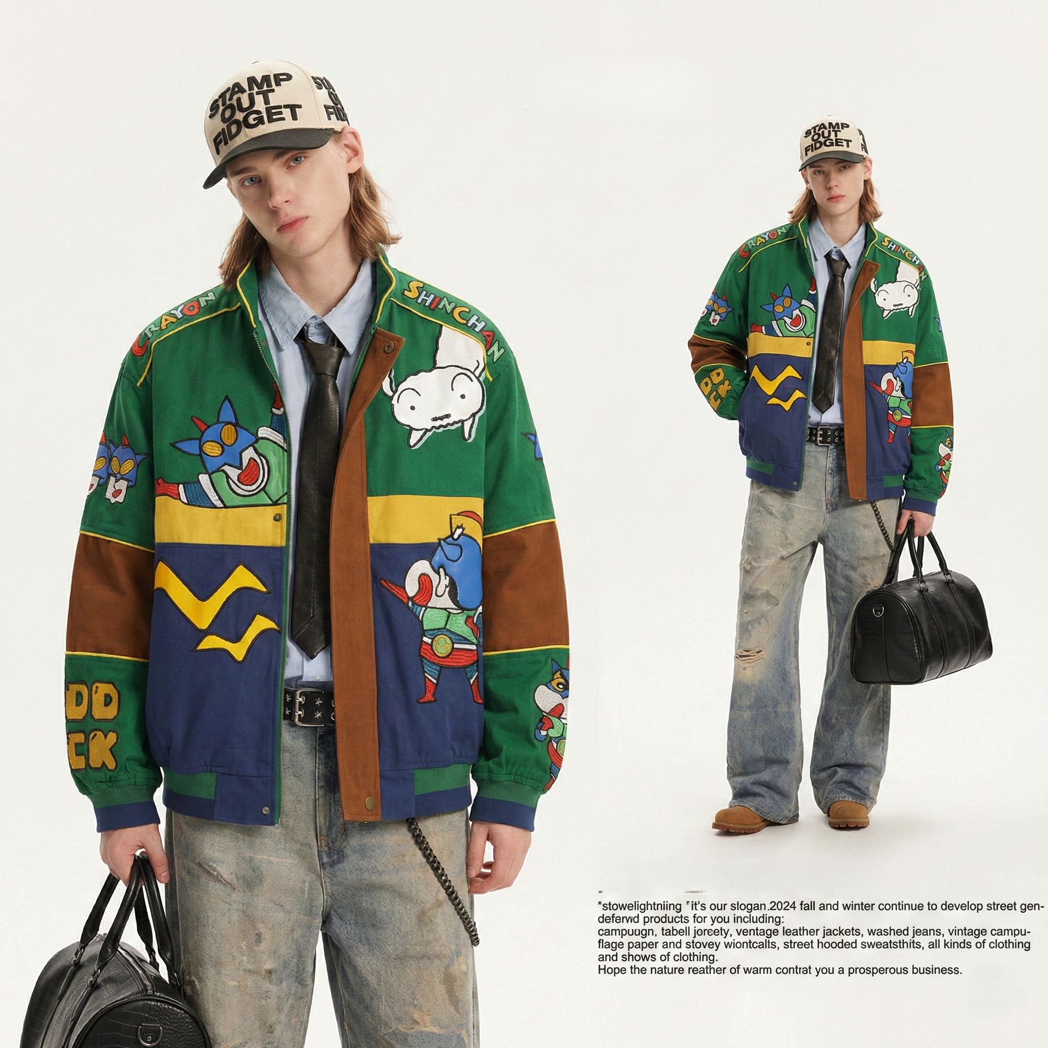 WES®️| ÁO KHOÁC BOMBER CRAYON THÊU HỌA TIẾT RETRO UNISEX WES5148