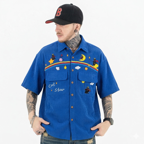 WES®️| ÁO SƠ MI  THÊU HỌA TIẾT HOẠT HÌNH RETRO UNISEX WESC216