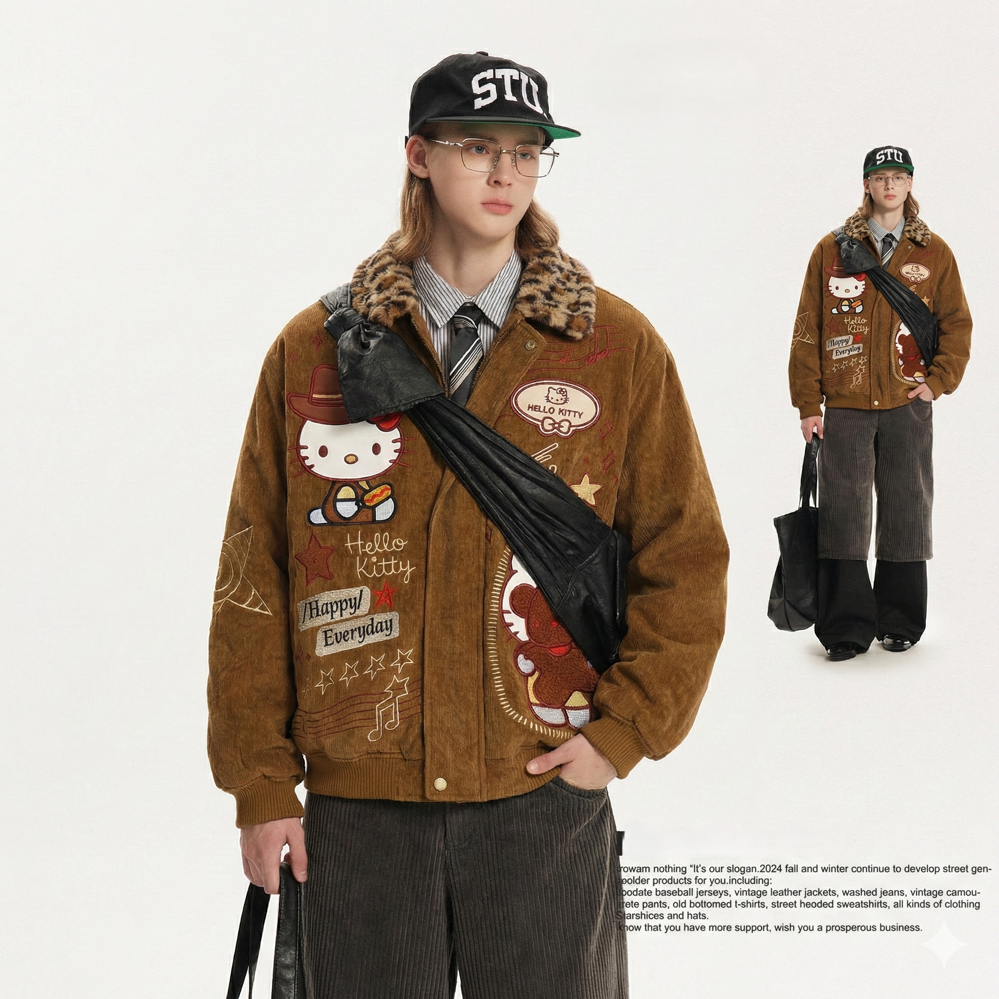 WES®️| ÁO KHOÁC CỔ BẺ ZANZI THÊU HỌA TIẾT HELLO KITTY RETRO UNISEX WES5164