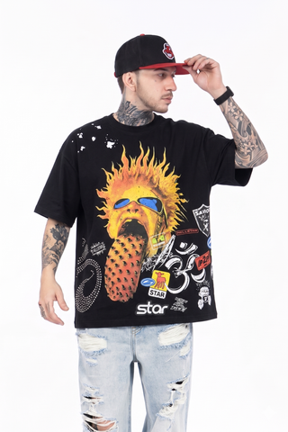 FK®️| ÁO THUN NGẮN TAY CỔ TRÒN COTTON IN HÌNH KTS ĐÍNH ĐÁ FK10