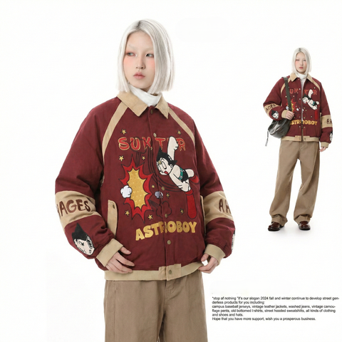 WES®️| ÁO KHOÁC BOMBER VẢI KAKI THÊU HỌA TIẾT ASTROBOY RETRO UNISEX WES5158
