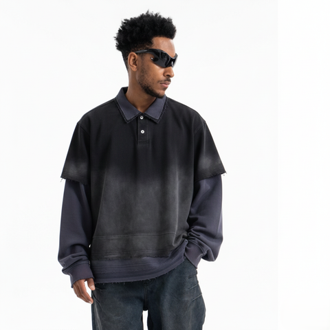 FG®️| ÁO POLO DÀI TAY COTTON LÀM RÁCH  UNISEX FG F532