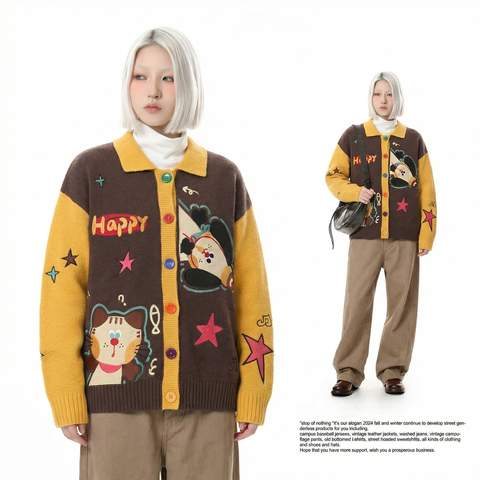 WES®️| ÁO KHOÁC LEN THÊU HAPPY RETRO UNISEX WES224