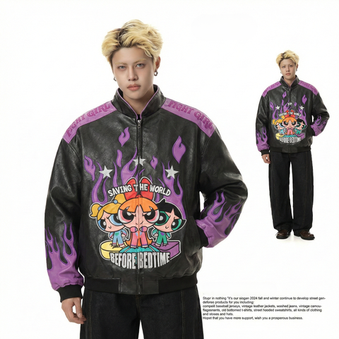 WES®️| ÁO KHOÁC DA OVERSIZED  THÊU HÌNH VINTAGE UNISEX WES5124